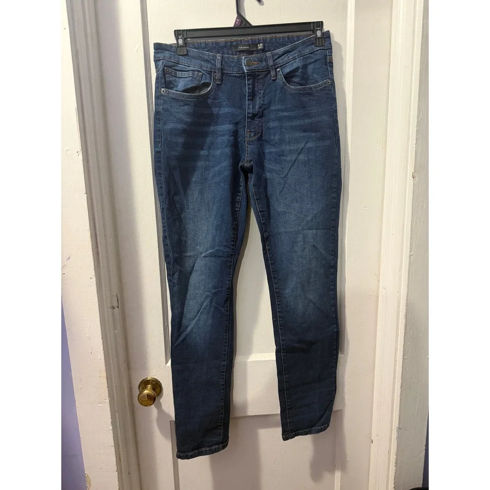 Tahari Mens Slim Straight Leg Jeans Dark Wash Blue Denim Size 32 Cotton Stretch